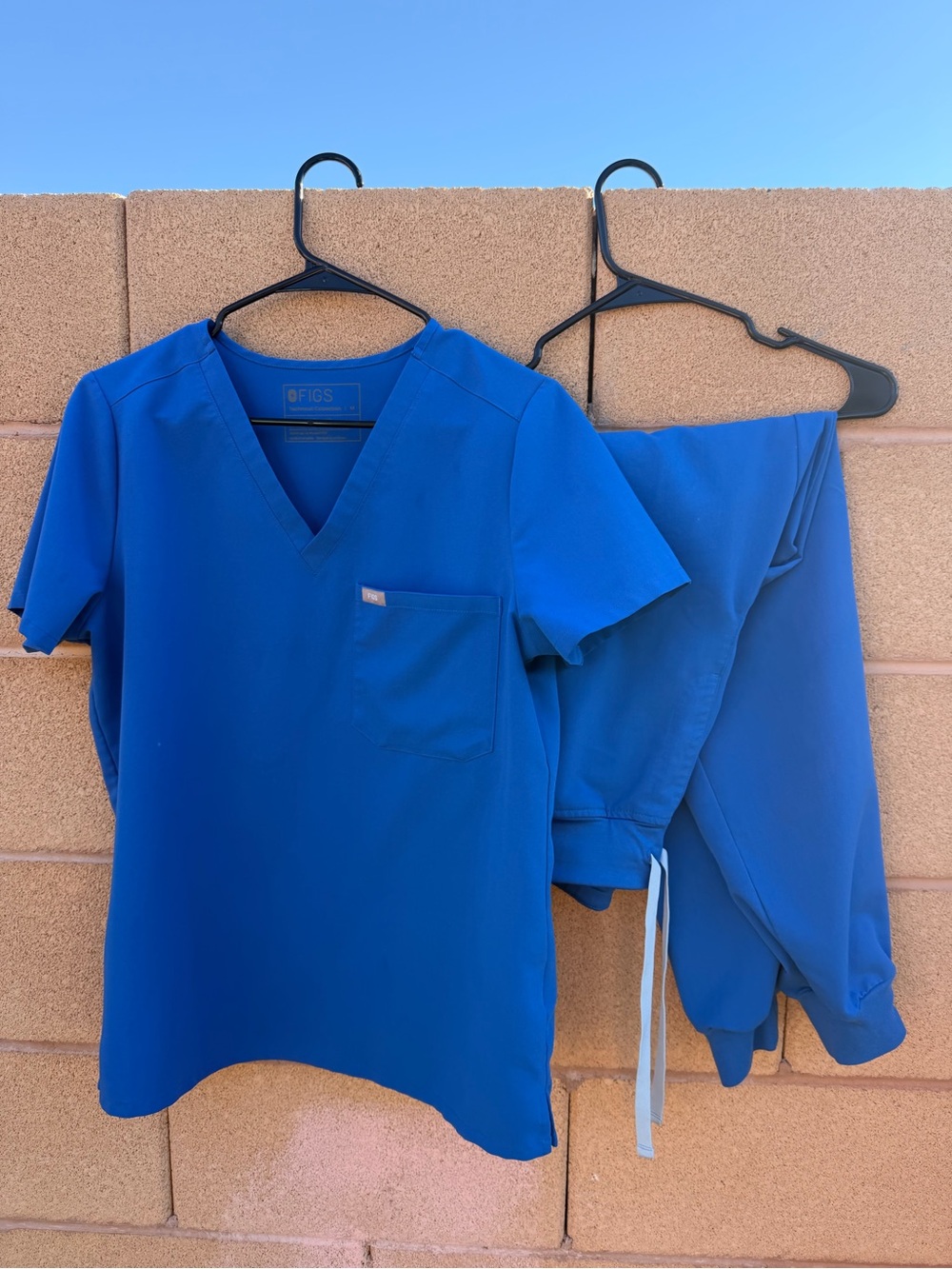 Figs Blue V-Neck Top and HIGH WAISTED Jogger Set